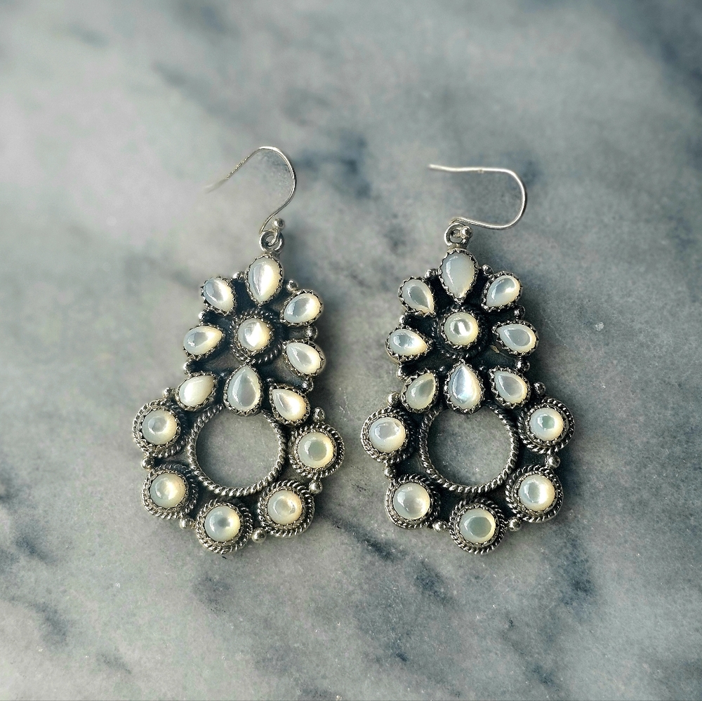 Elegant Sterling Silver And White Shell Drop Earrings